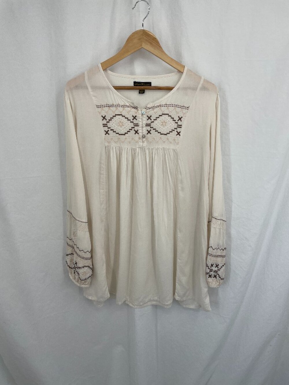 Sweet Magnolia Embroidered long sleeve peasant blouse